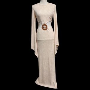 Blithe LA Cream Cut Out Maxi Dress Kimono Sleeves SZ Medium Sexy NWT